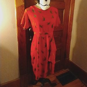 ASOS Red Dress With Black Bird Print